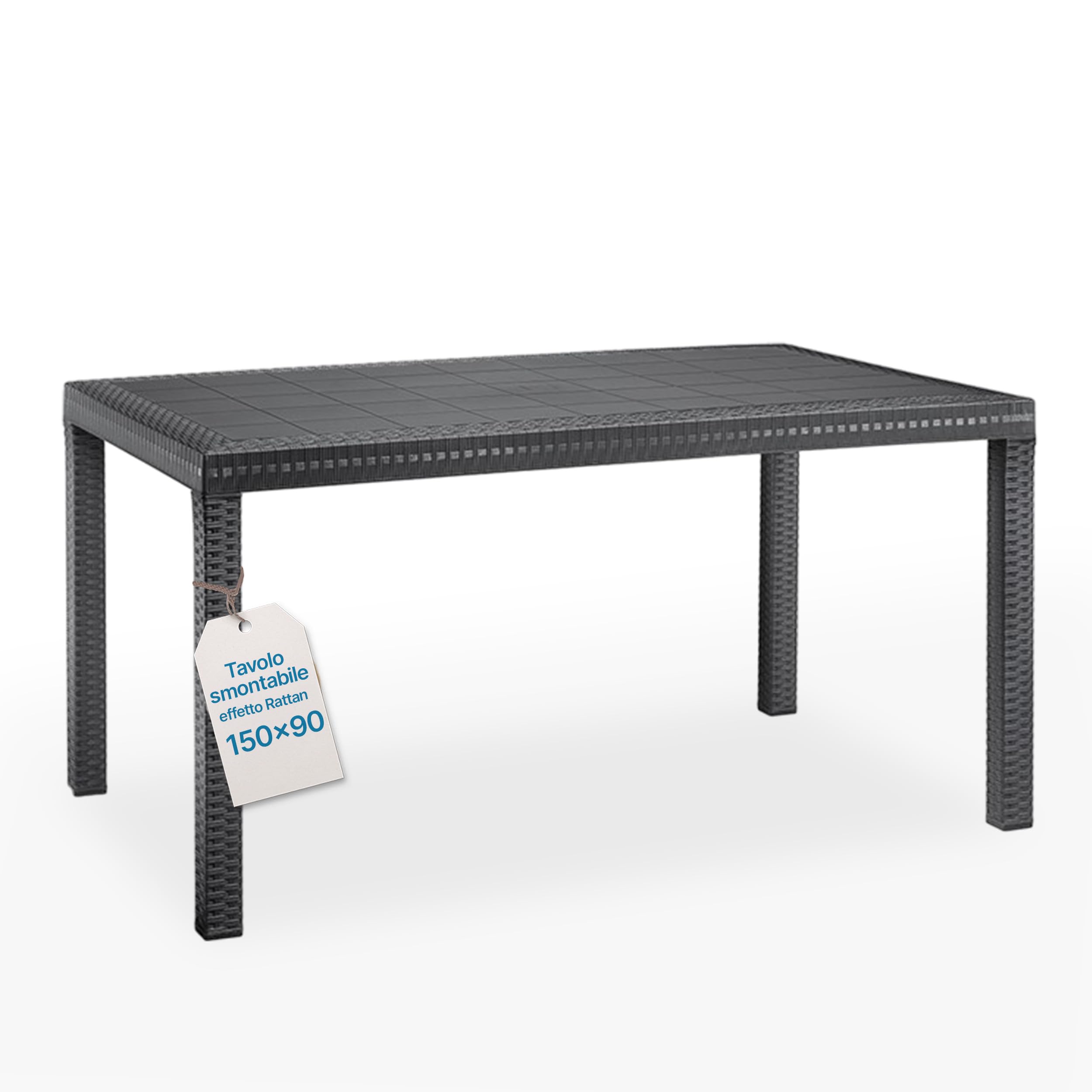 Tomaino - Tavolo Da Giardino In Plastica Rettangolare in Stile Rattan - Tavolo da Esterno 6 Posti Ideale per Pranzi all'Aperto - Per Giardino, Veranda o Terrazza - Nero