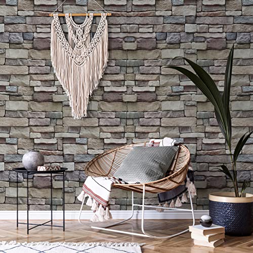 Ohmywor Stone Wallpaper Peel And Stick Brick Wallpaper Self-Adhesive 17.71"X 236.22" Contact Paper Faux Stick On Wallpaper Removable Wallpaper Wall Covering For Bedroom Kitchen #TOP4