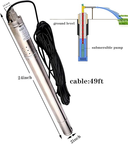 Bomba de pozo profundo de acero inoxidable de 2 pulgadas, bomba de pozo sumergible de 110 V60 Hz, bomba de pozo de orificio de 0.5 Hp 1.969 in,