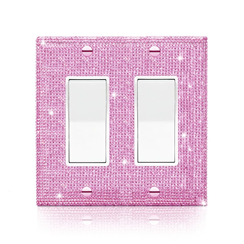Image of Shiny Pink Rhinestones Wall Plates Double Gang Toggle Light Switch Plate Decorative Light Switch Cover Rhinestones Outlet Covers Wall Plate Decorative