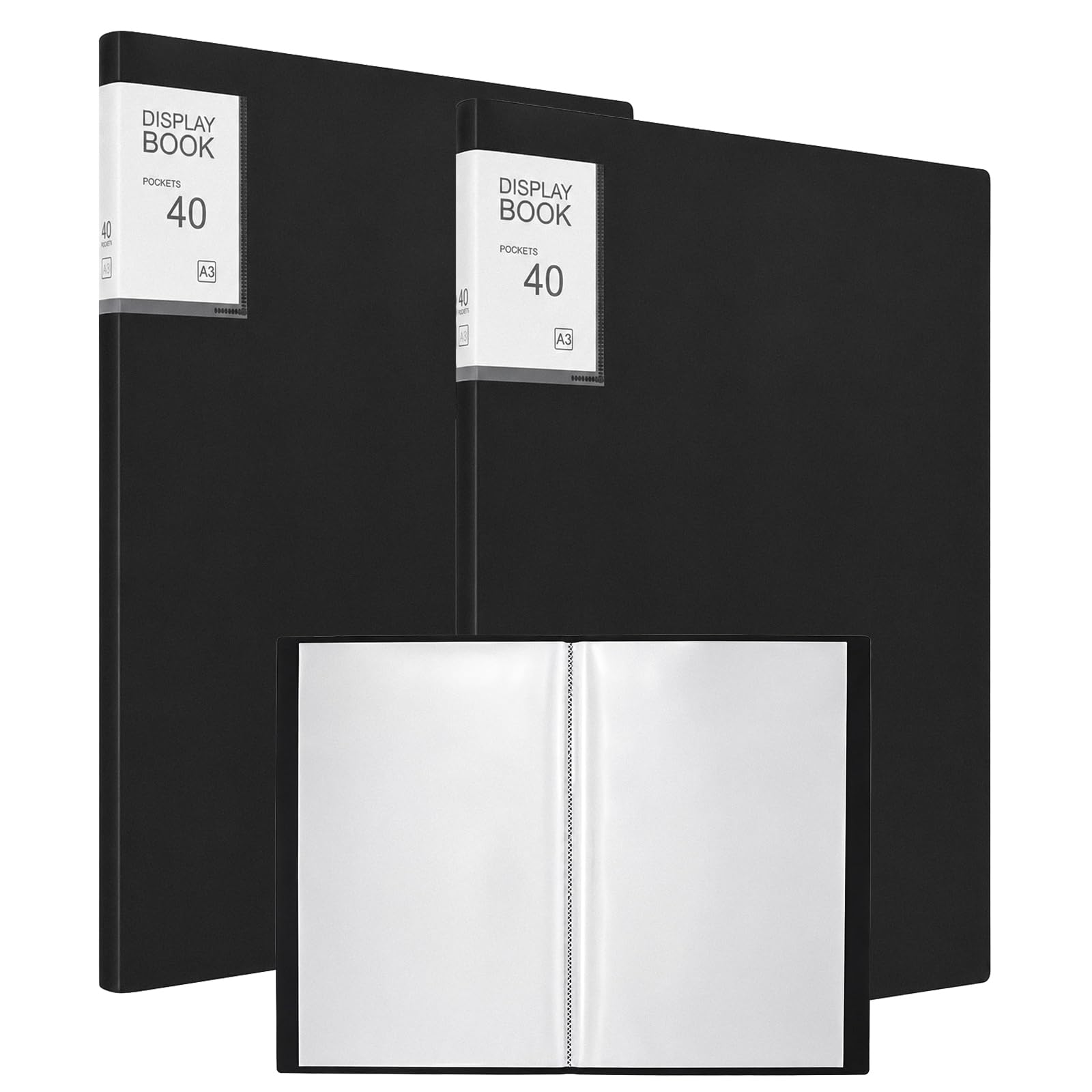 2 PCS A3 Display Book Folder, 40 Pockets Presentation Portfolio with Clear Sleeves, Large Art Folder for Sketches Artwork Engineering Drawings Documents Presentation Storage
