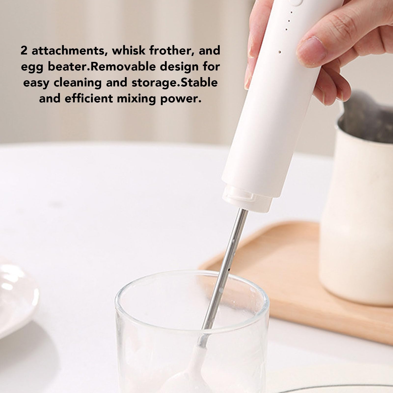 FROTHER Mélangeur à boisson portable 2 en 1, pratique pour nettoyer et stocker le mousseur à lait, avec 2 accessoires de fouet, machine à mousse électrique pour café, matcha, latte