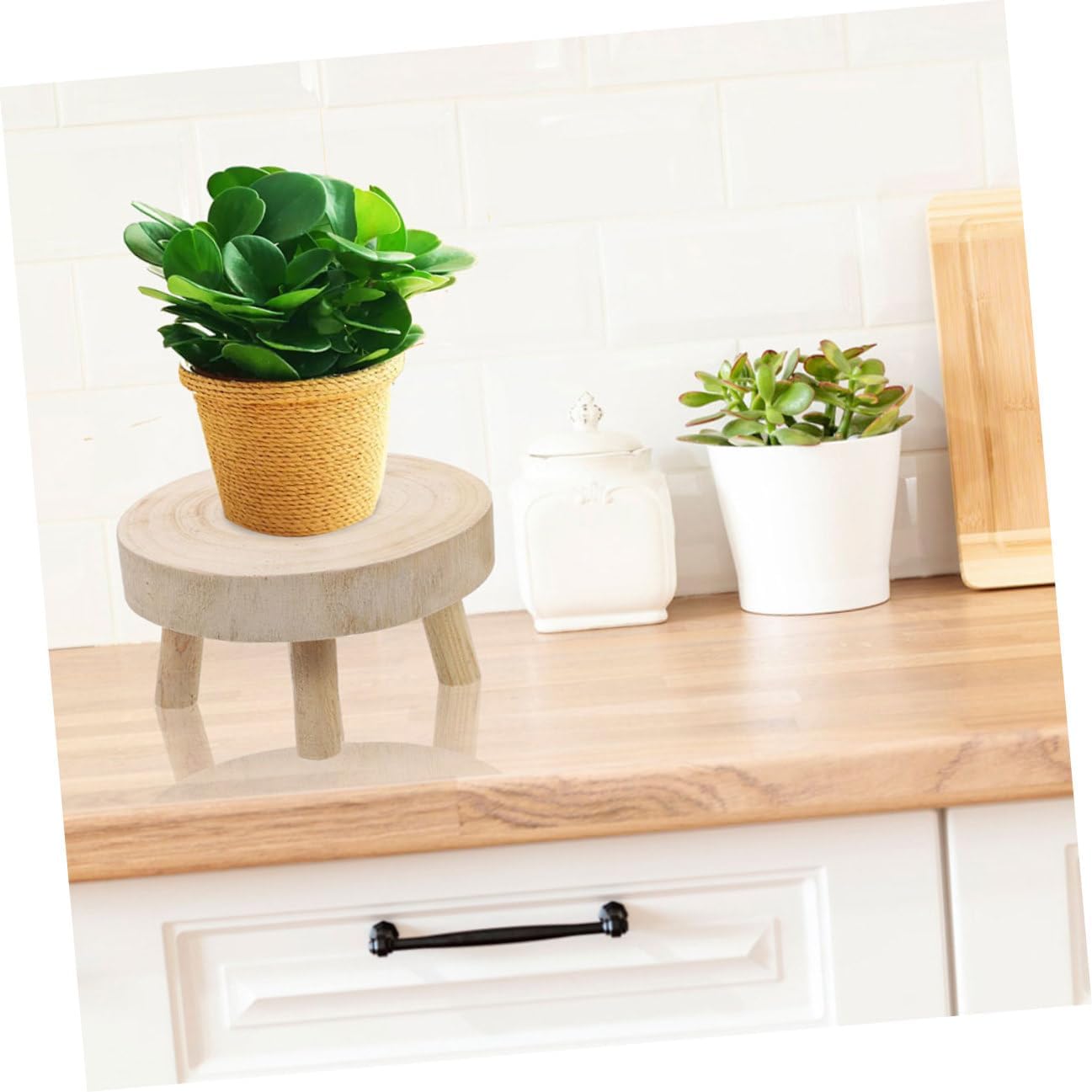 2pcs Wooden Plant Stand Potted Plants Base Indoor Flower Pot Holder Sturdy Stool Shape Natural Color Decorative Rack for Succulent Planters and Garden Display