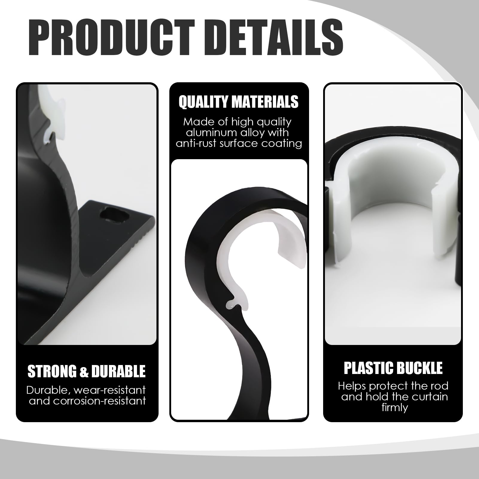 Wonvify Support Tringle A Rideau 2 Pièces Avec Accessoires De Montage, Crochets Rideaux Pour Diamètre 25-28 Mm, Support De Tige De Fixation En Robuste En Alliage D'Aluminium Pour Accroche Rideau Noir