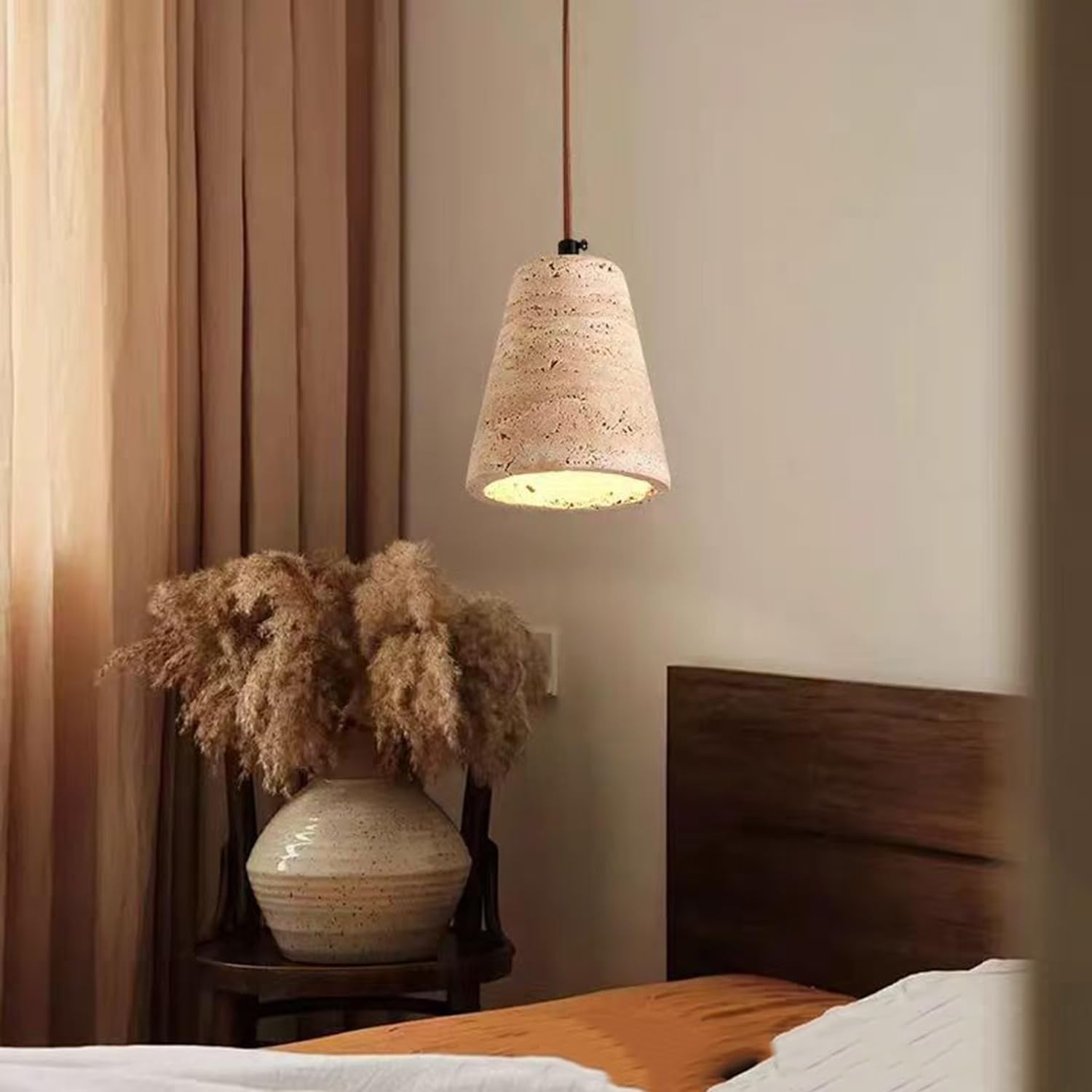 Lampadario da soffitto in travertino 5, pollici Base in pietra porosa in stile giapponese for isola cucina Soggiorno commerciale Ristorante
