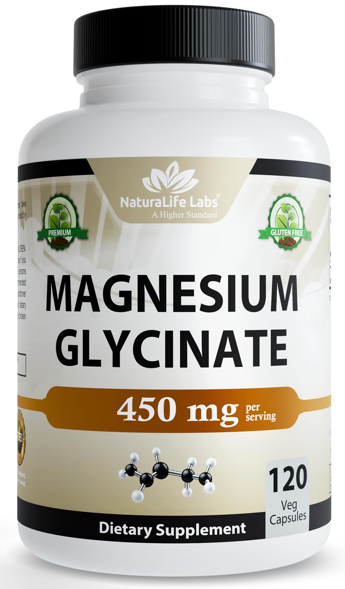 Magnesium Glycinate 450 mg per Serving – 120 Vegan Capsules (Non-GMO, Gluten-Free)