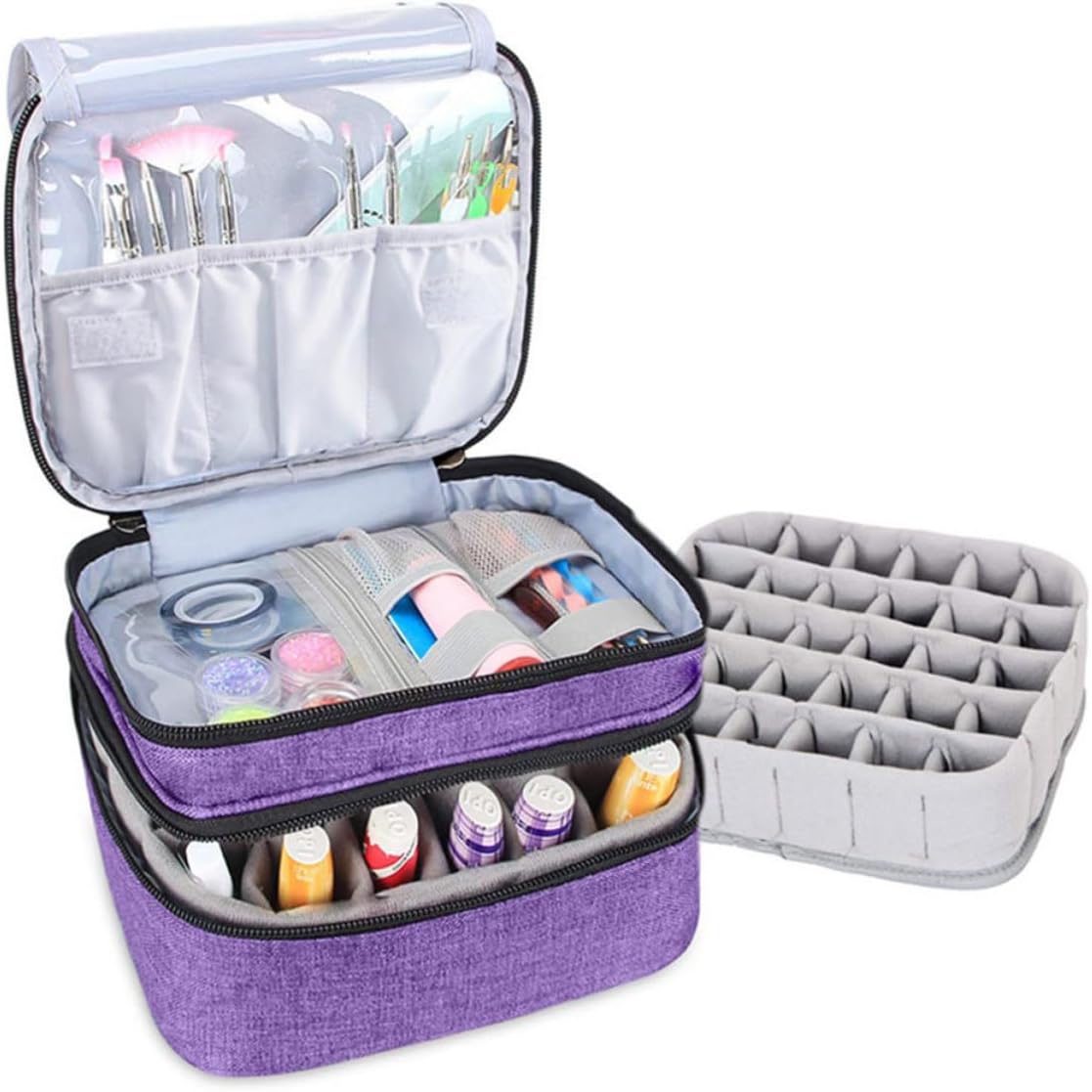 Nail Polish Storage Bag Double Layer Organizer Purple image 5