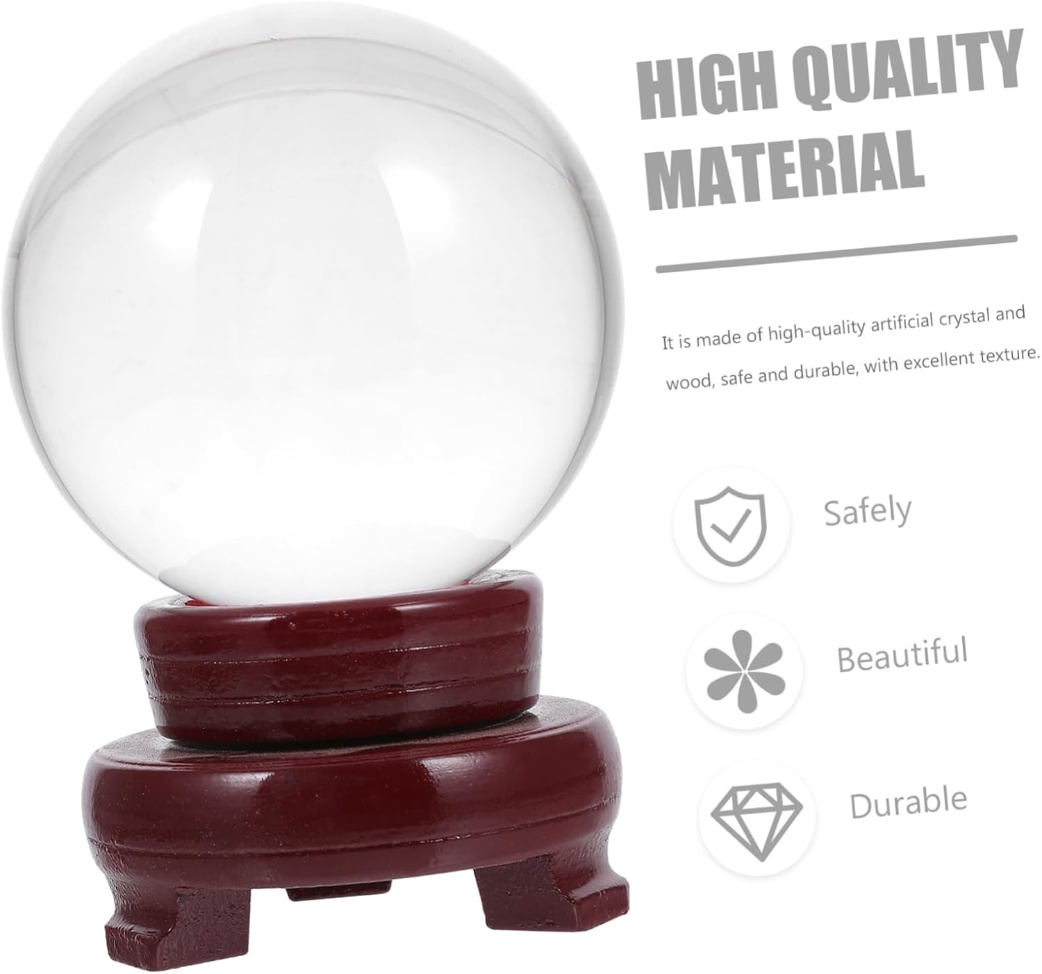 Cabilock Creative Crystal Ball Decor with Wooden Base Healing Sphere for Home and Office Unique Desktop Adornment and Crystal Craft Decoration