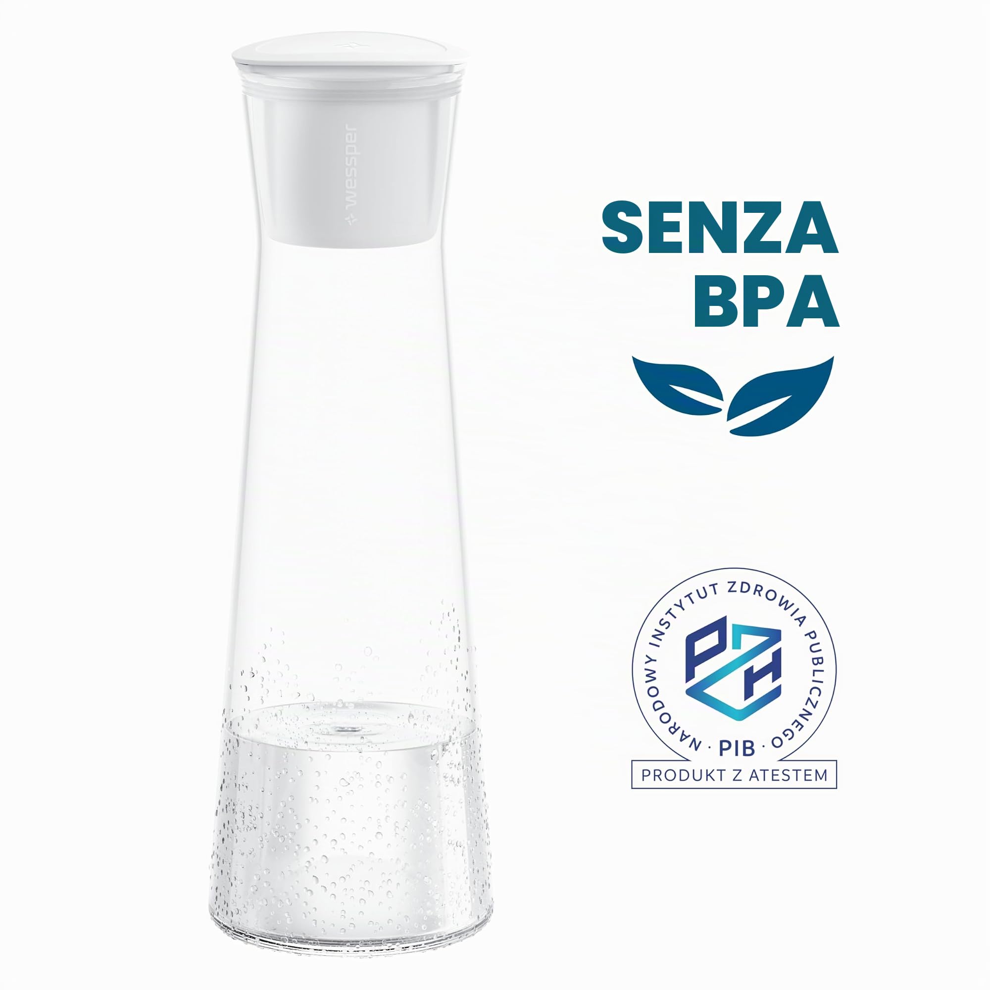 Wessper K1 BOROSCILICATE Actitex 1L Bottiglia Filtrante per acqua In vetro borosilicato, 4 Filtri Fast Disk Inclusi riduce il cloro nell'acqua, Acqua Filtrata Istantaneamente, Bianco/Trasparente