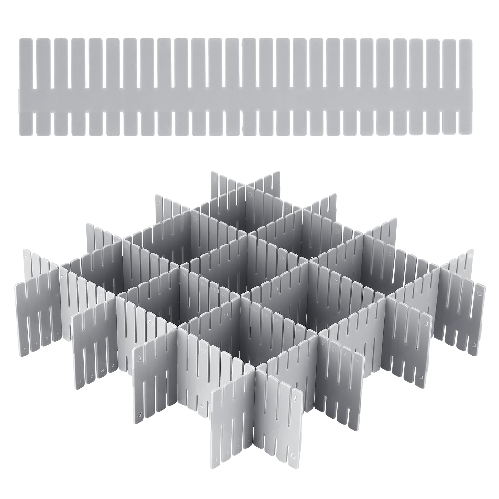 Pavlleen 24 Pezzi Separatori per Cassetti, Divisori per Cassetti Regolabili, 32 x 7cm Organizer Cassetti, Versatili Separatori in Plastica per Biancheria Intima, Calze, Forniture per Ufficio (Grigio)