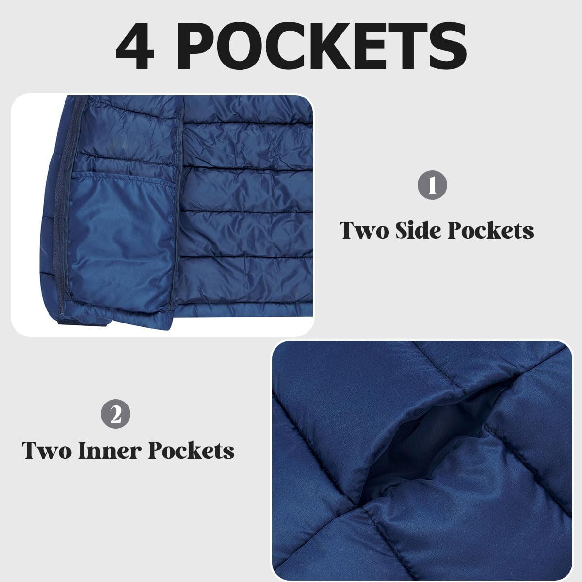 Boys Jacket for Winter Fall 6-7 Years Little Kids Lightweight Down-alternative Hooded Puffer Coat Kids Navy Outwear Windpoof Waterpoof - Image 6