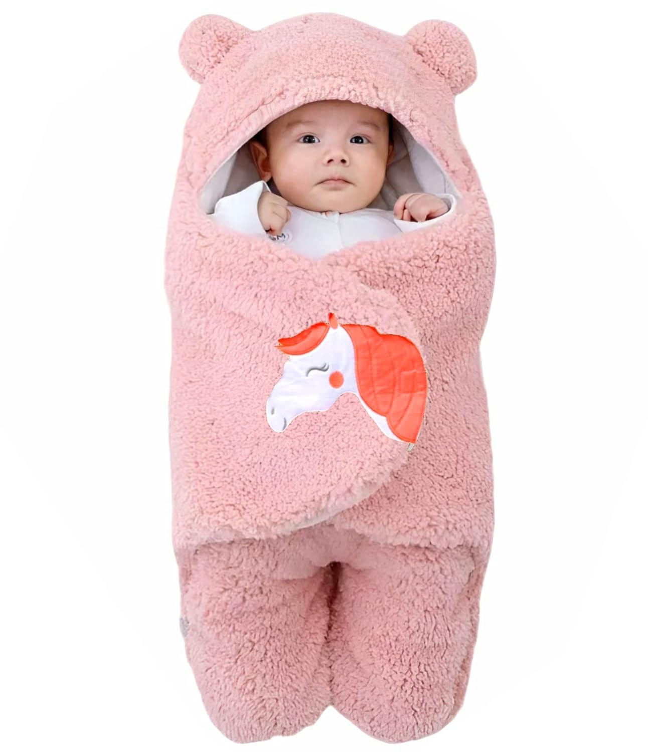 BRANDONN Newborn Baby Sleeping Bag Pack of Wearable Flannel 0-6 Months Hooded Swaddle Wrapper Baby Blanket, Onion Pink