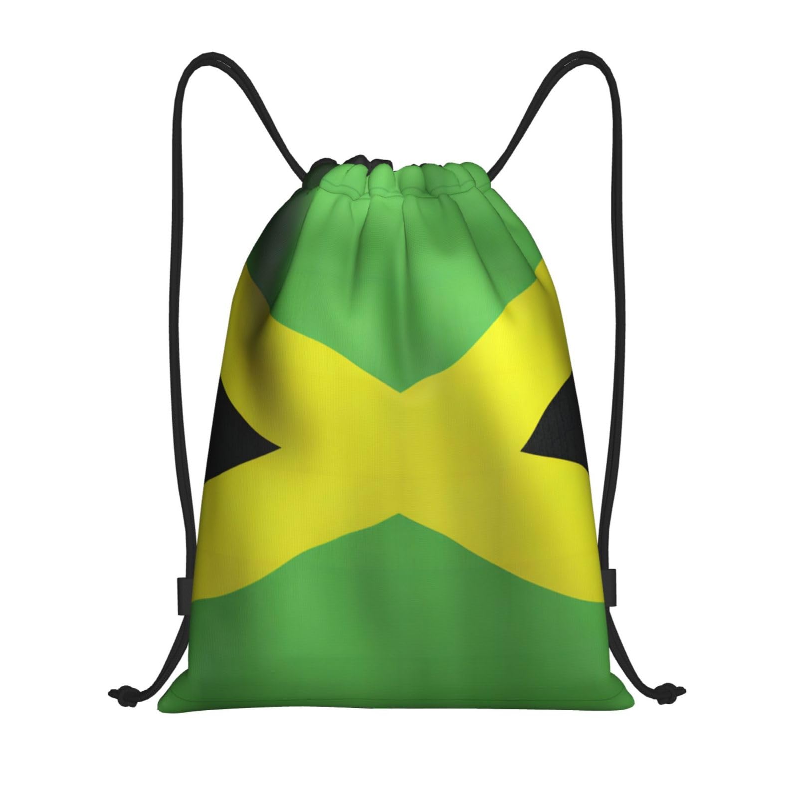 Wurton Unisex Black Old Jamaican Flag Print Drawstring Sport Bags Pull String Bag For All Occasions Gym Sack,Sports,Travelling, M