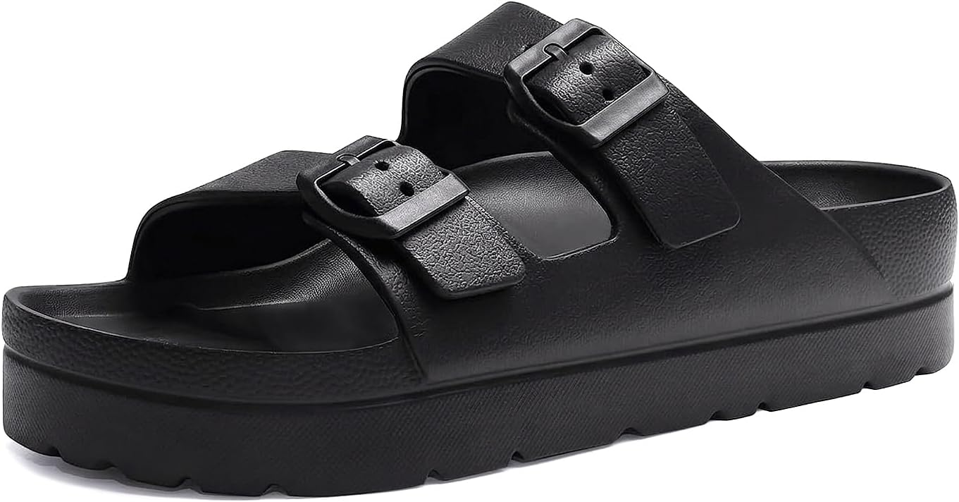 Haifago Women's Platform Sandals with Arch Support, Summer Beach Slides Adjustable Buckle Comfortable Lightweight EVA Slip on Slide