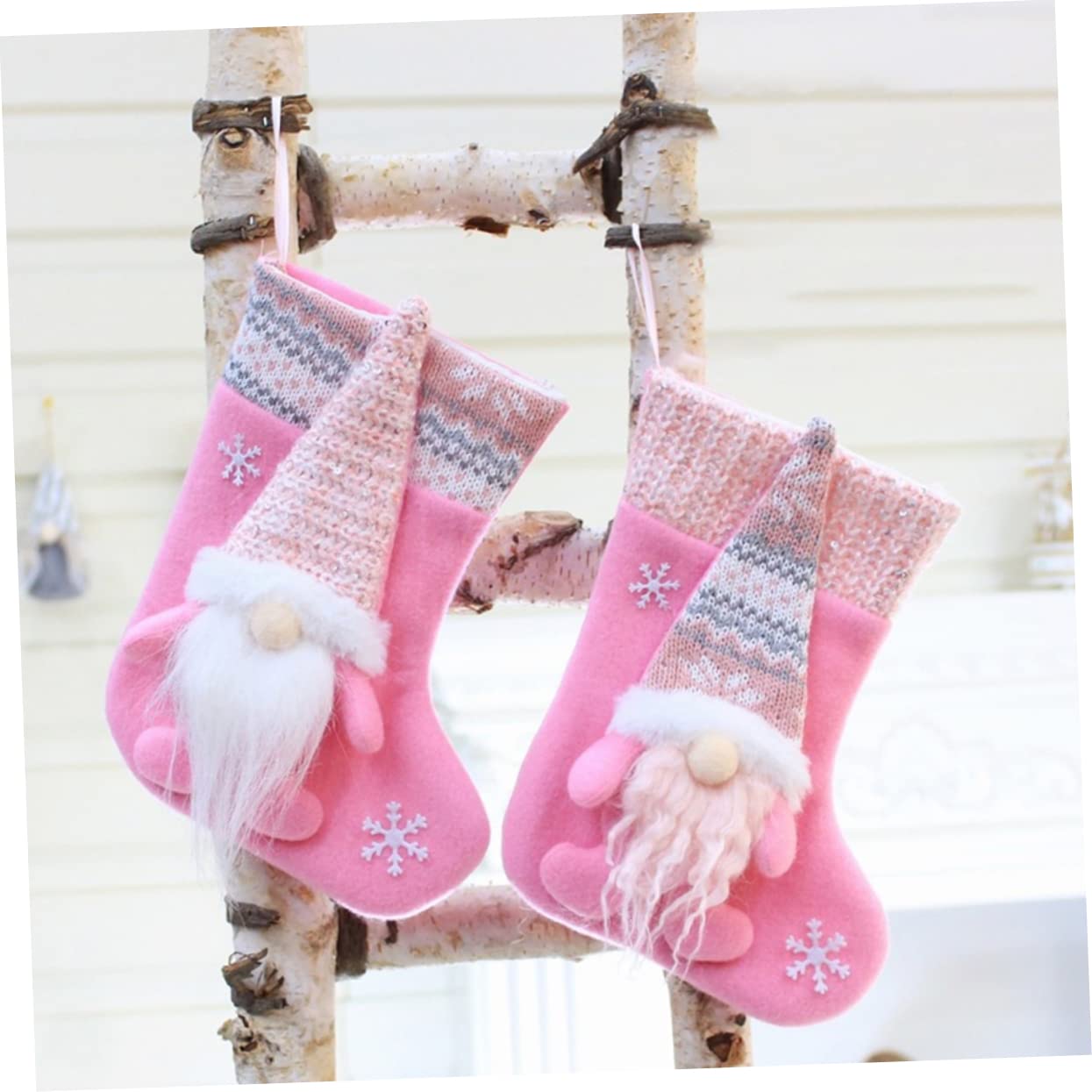 TOPBATHY 2pezzi Calza della Befana Decorativa Calza Natale Forma di Bambola Senza Volto Ciondolo Appeso Calzino di Babbo Natale Ornamento