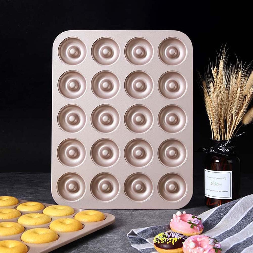 CANDeal Mini Donut Pan Non-Stick 20-Cavity Small Donut Tray Heavy Gauge Bite Size Inch Doughnut Pans for Baking