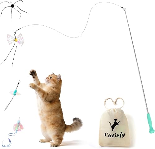 50% off promo code for Retractable Cat Wand Toy with 4 Bug-Inspired Feather Refills on Amazon