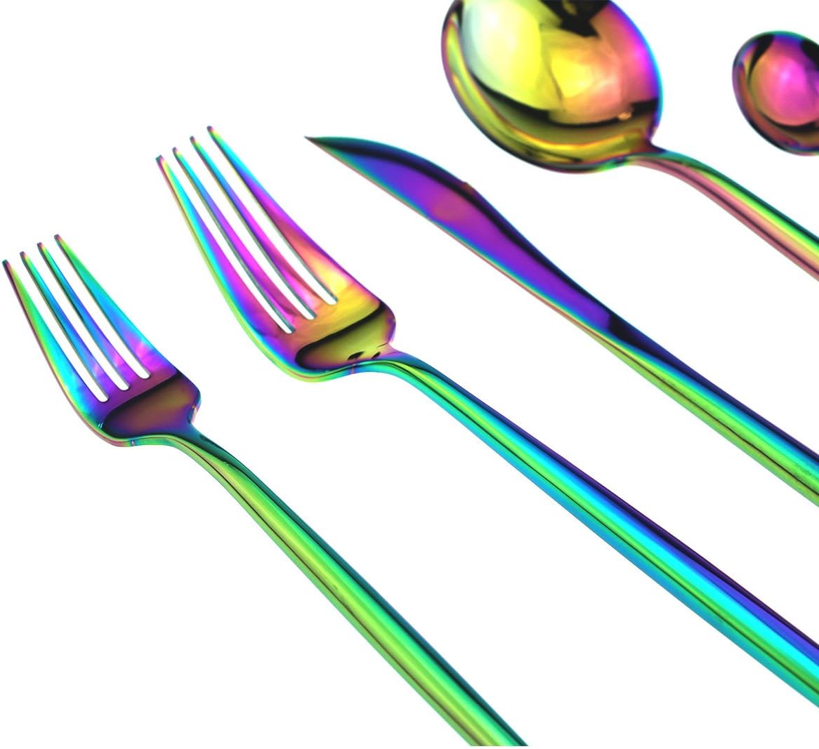 JASHII Luxury 20-Piece 18/10 Stainless Steel With Titanium Colorful Plated Multicolor Flatware Set Silverware, Rainbow Color Cutlery Set Service For 4 (Dessert Spoon)