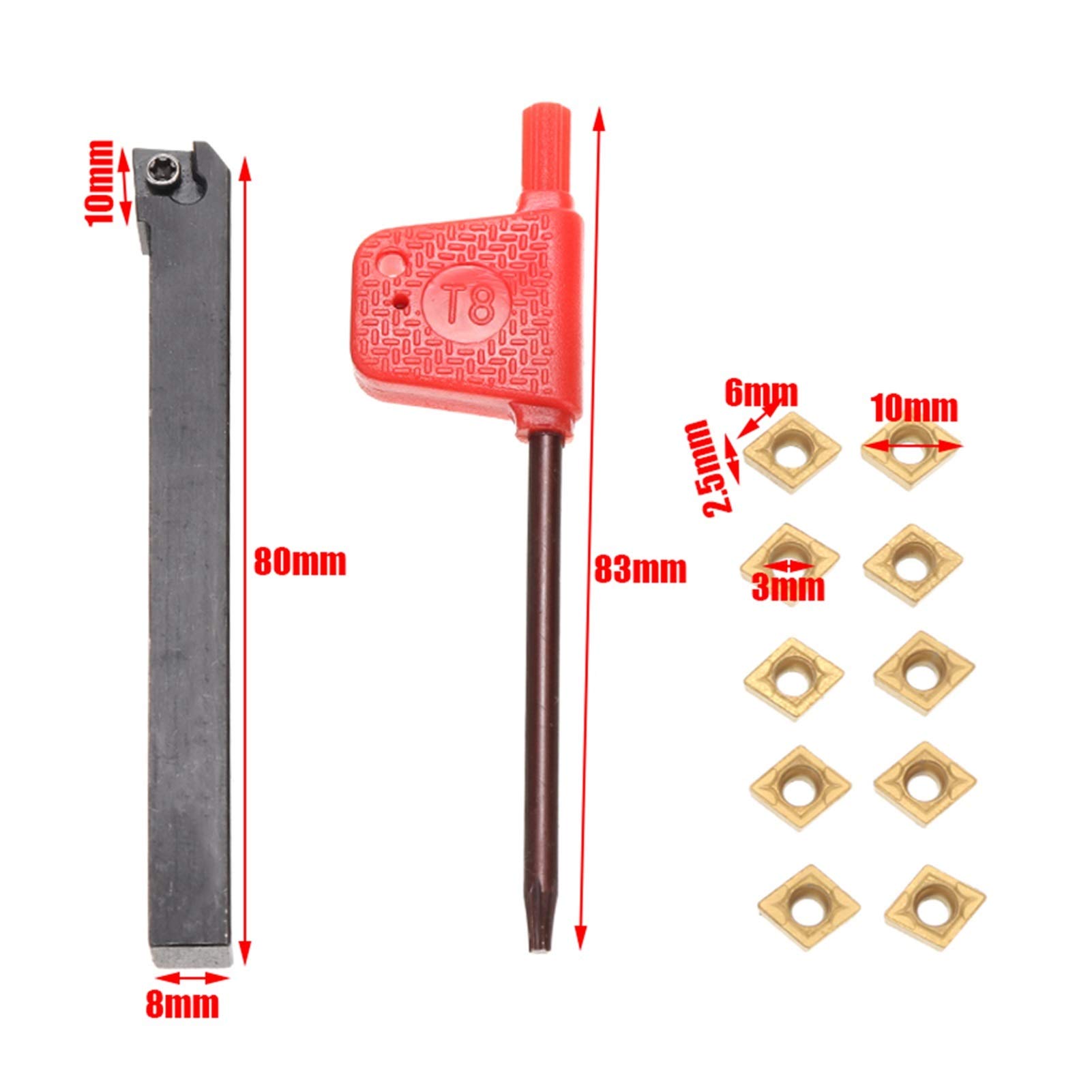 Kit Tornitura Barra Per Alesatura Tornio 8mm S08K-SCLCR06 Con 10 - Set Completo Inserti CCMT060204-HM