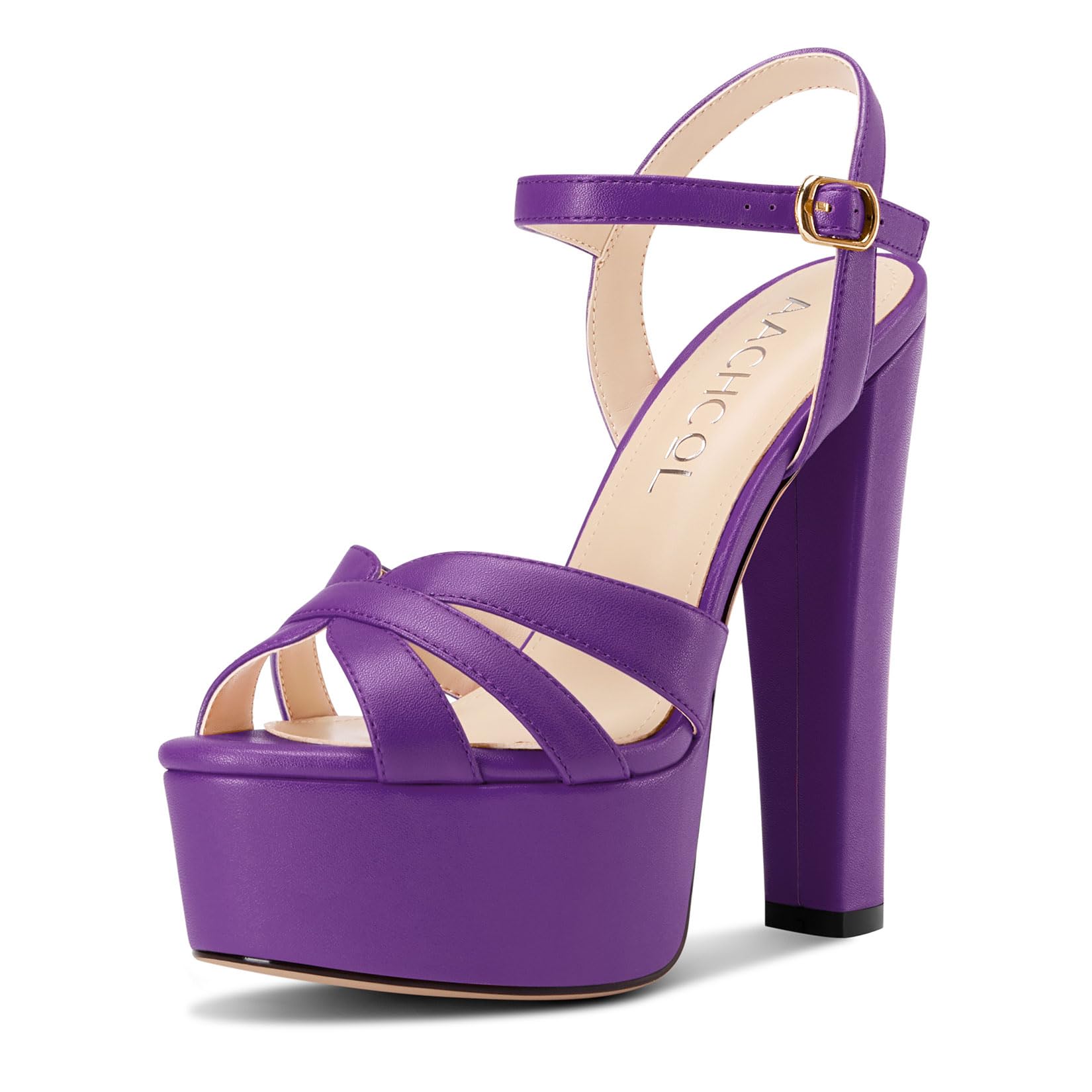 Aachcol Mujer Abierta Punta Chunky Ancho Heel Sandalias Plataforma Correa Tobillo Alto High Heel Fiesta Dress Zapatos 15 CM Heels