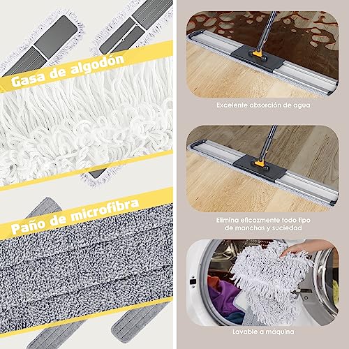 Flacher Bodenwischer, HEVOL Wischmopp, 90cm Breit Groß Wischer, Große Bodenwischer Set, 154cm Wischer Boden mit 1 Baumwolle Pad & 2 Mikrofaser Pads, Industrieller Mop für Mall, Hotel, Büro, Garage – Bild 6