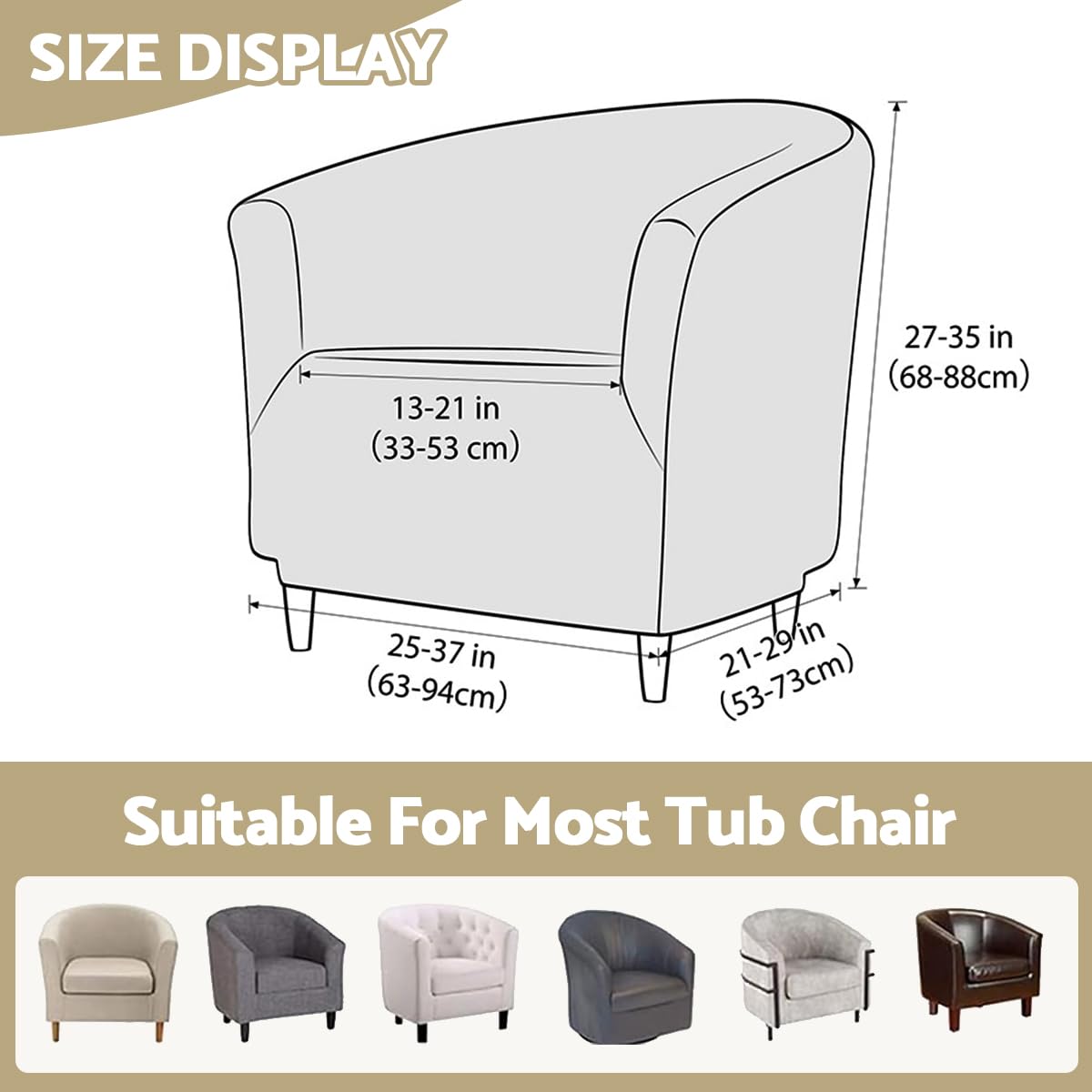 Housse de Fauteuil Cabriolet 1 Place Beige Chesterfield Jacquard Extensible Tub Chair pour Salon Café