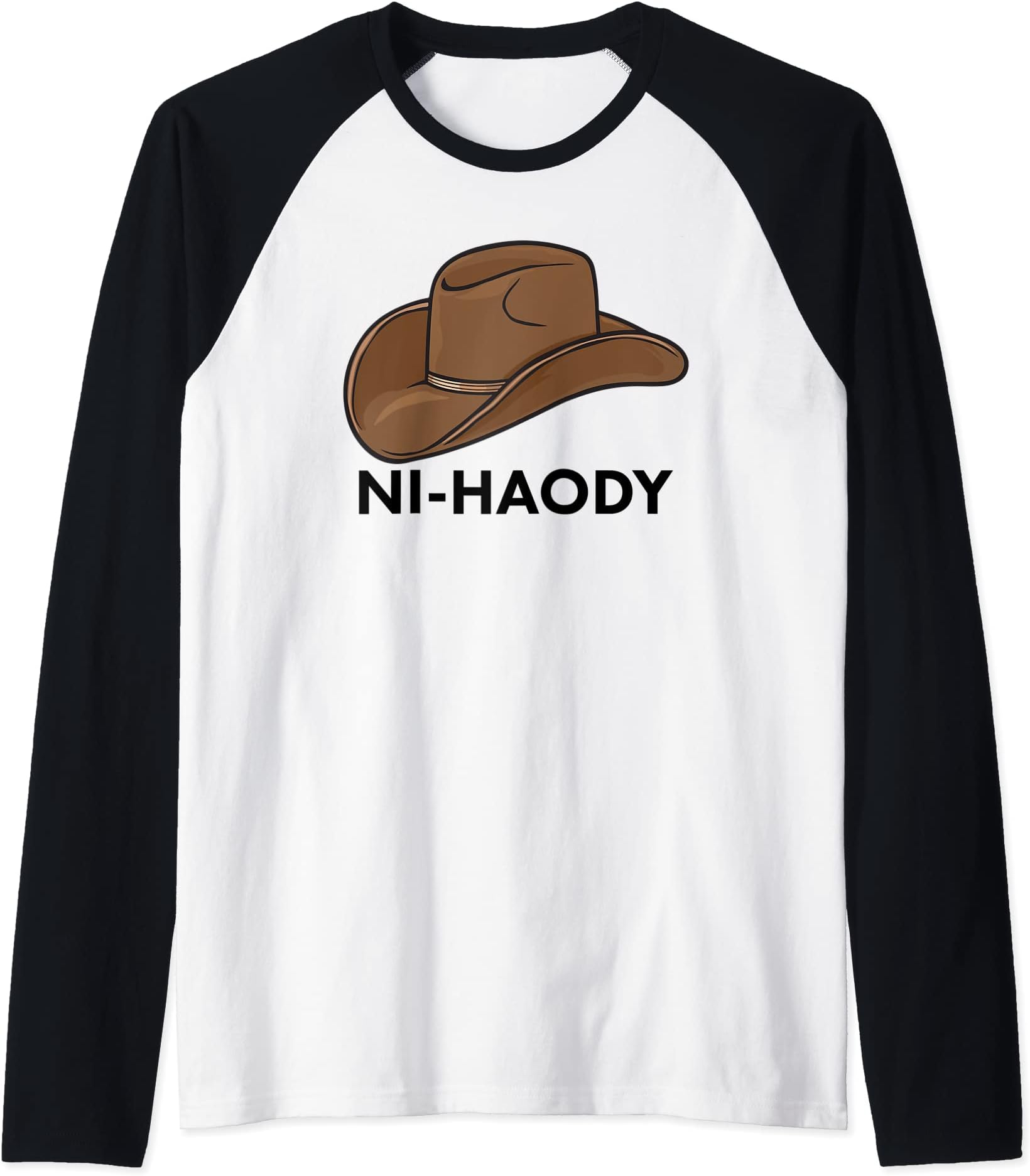Ni Haody Howdy Cow Boy Asian Chinese Country Cowboy Hat Raglan Baseball Tee