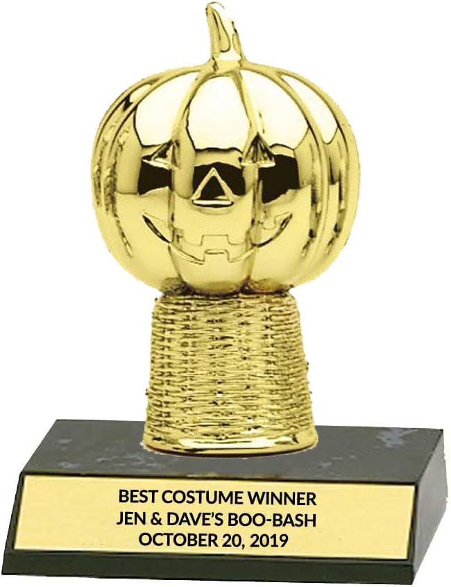 Custom Pumpkin Halloween Trophy, Free Engraving Plate, 4 Inch Tall - Pumpkin Carving, Costume Contest, Trunk or Treat