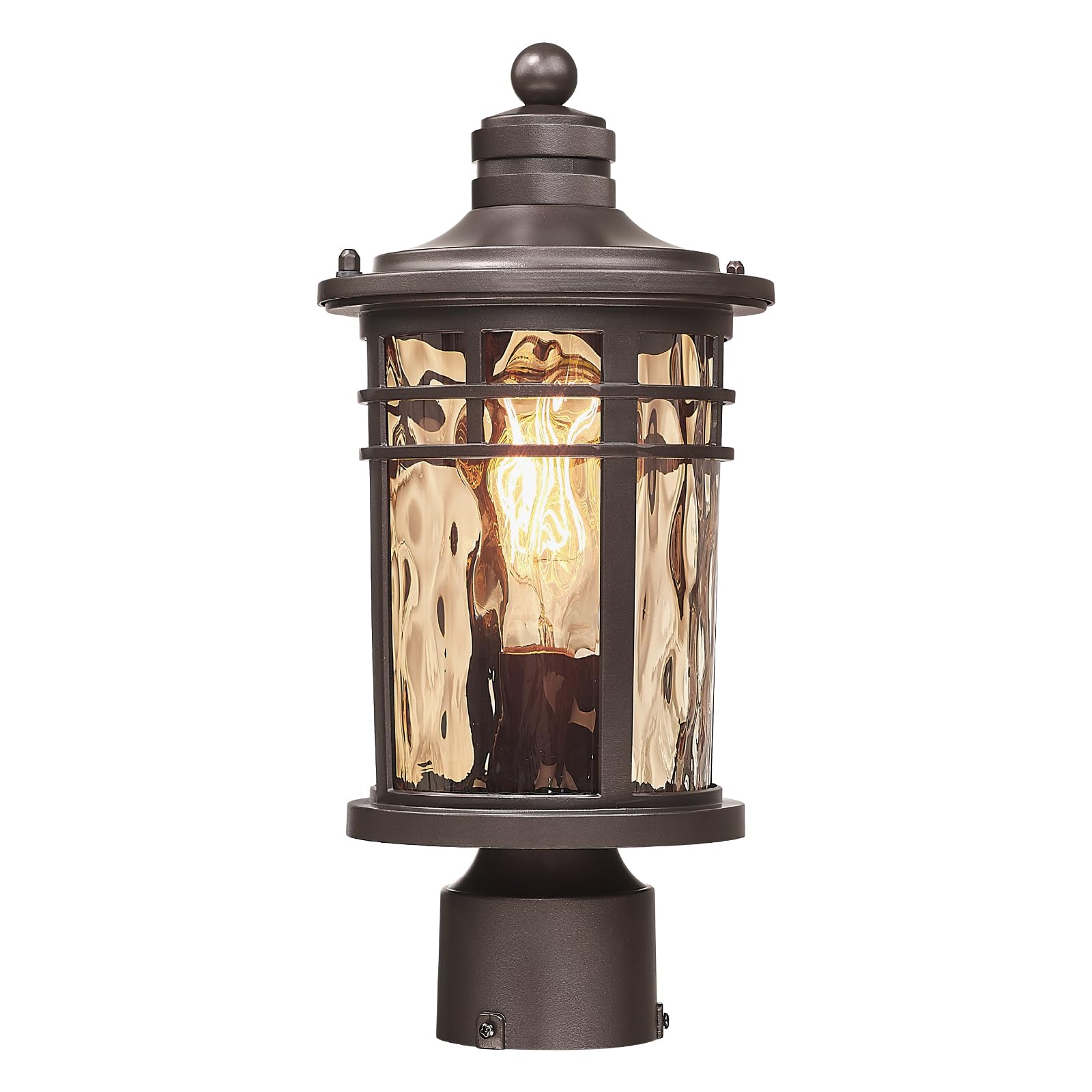 Darkaway Outdoor Post Light,Lamp Post Light Fixture, Waterproof Aluminum Housing with Amber Ripple Glass for Garden Patio Pathway Entry