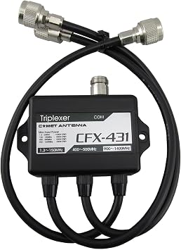 Comet CFX-431A Triplexer/RF Combiner-Splitter, 1.3150 MHz & 350500 MHz & 8401400 MHz, 1000 W PEP HF / 500 W & 200 W, 50 dB Isolation, N-Female & PL-259