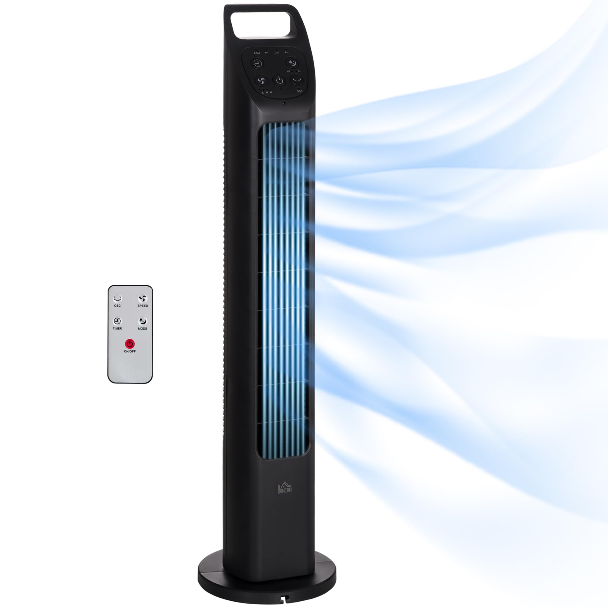 HOMCOM Tower Fan, Electric Cooling Fan with Remote, 75° Oscillating, 3 Speed 3 Modes, 7.5H Timer, Quiet Standing Bladeless for Bedroom Office, Black