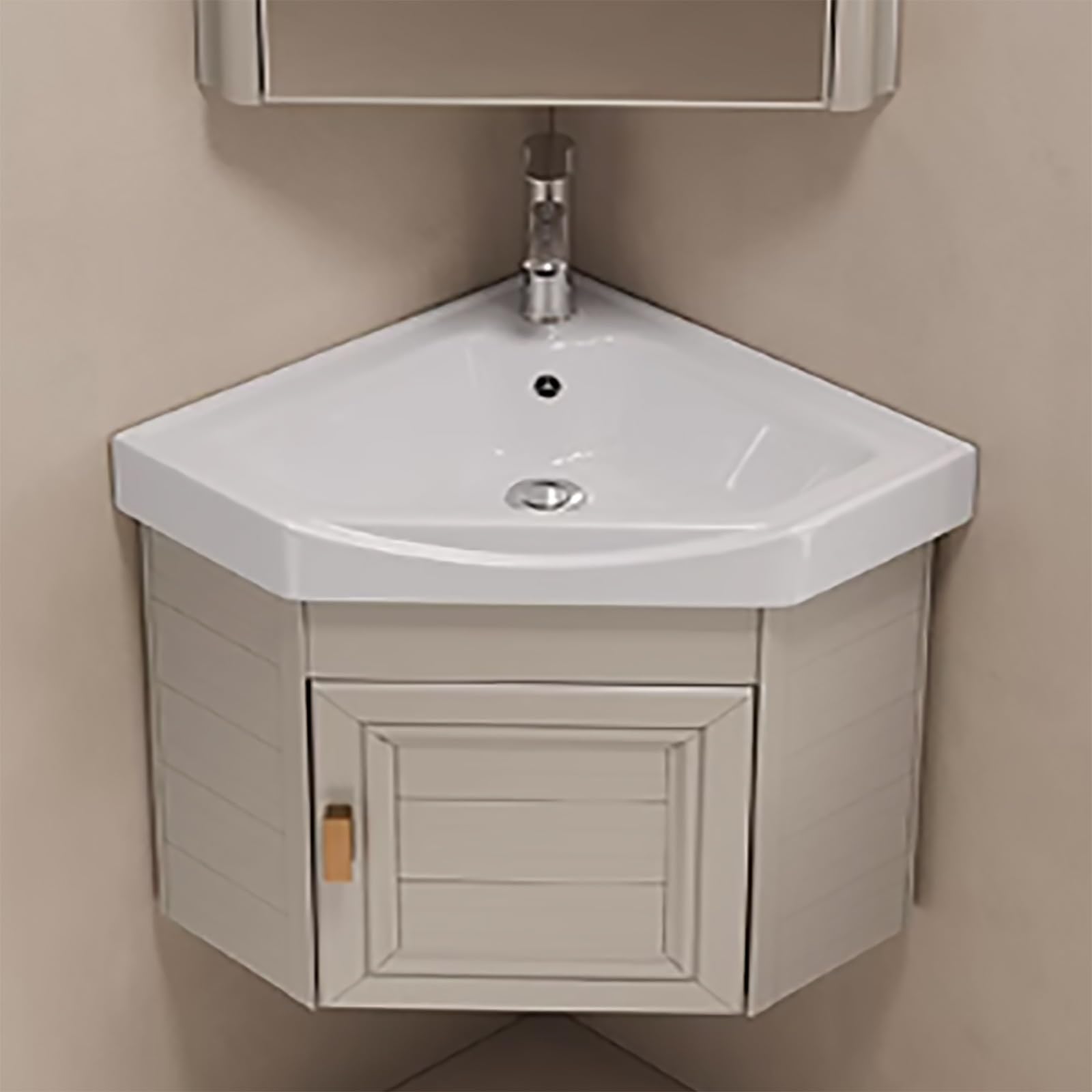 DFGHNBVC Wall Mounted Corner Bathroom Vanity Sink Combo With Faucet, Space-Saving Design For Small Bathrooms,Beige-43Cm/16.9In