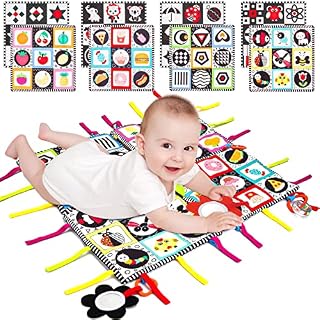 Black and White Baby Sensory Toys - High Contrast Tummy Time Play Mats Newborn Activity Mat Mirror Crinkle Soft Cloth Books Toy Infants Interactive Stimulation Toys for Babies Toddler