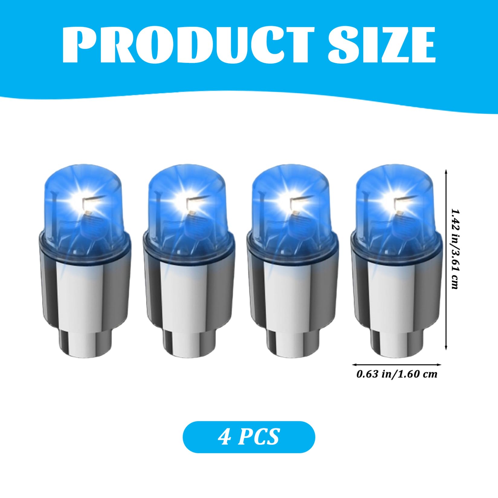 Luci per pneumatici, 4 pezzi Luci per ruote LED decorativi impermeabili Lega LED Tappo stelo valvola per pneumatici per auto Camion Accessori, Blu, Luce per auto