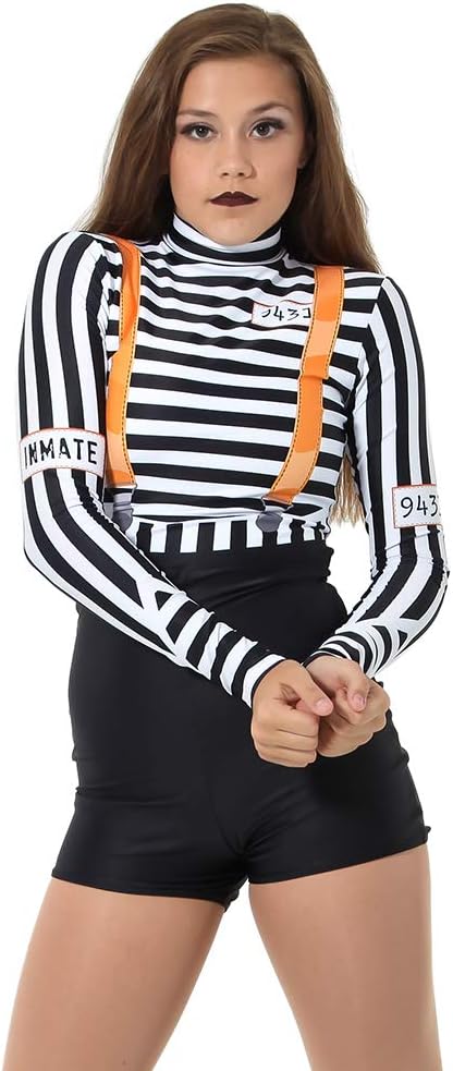 Alexandra Collection Jailhouse Prisoner Striped Costume Dance Biketard for Women & Girls