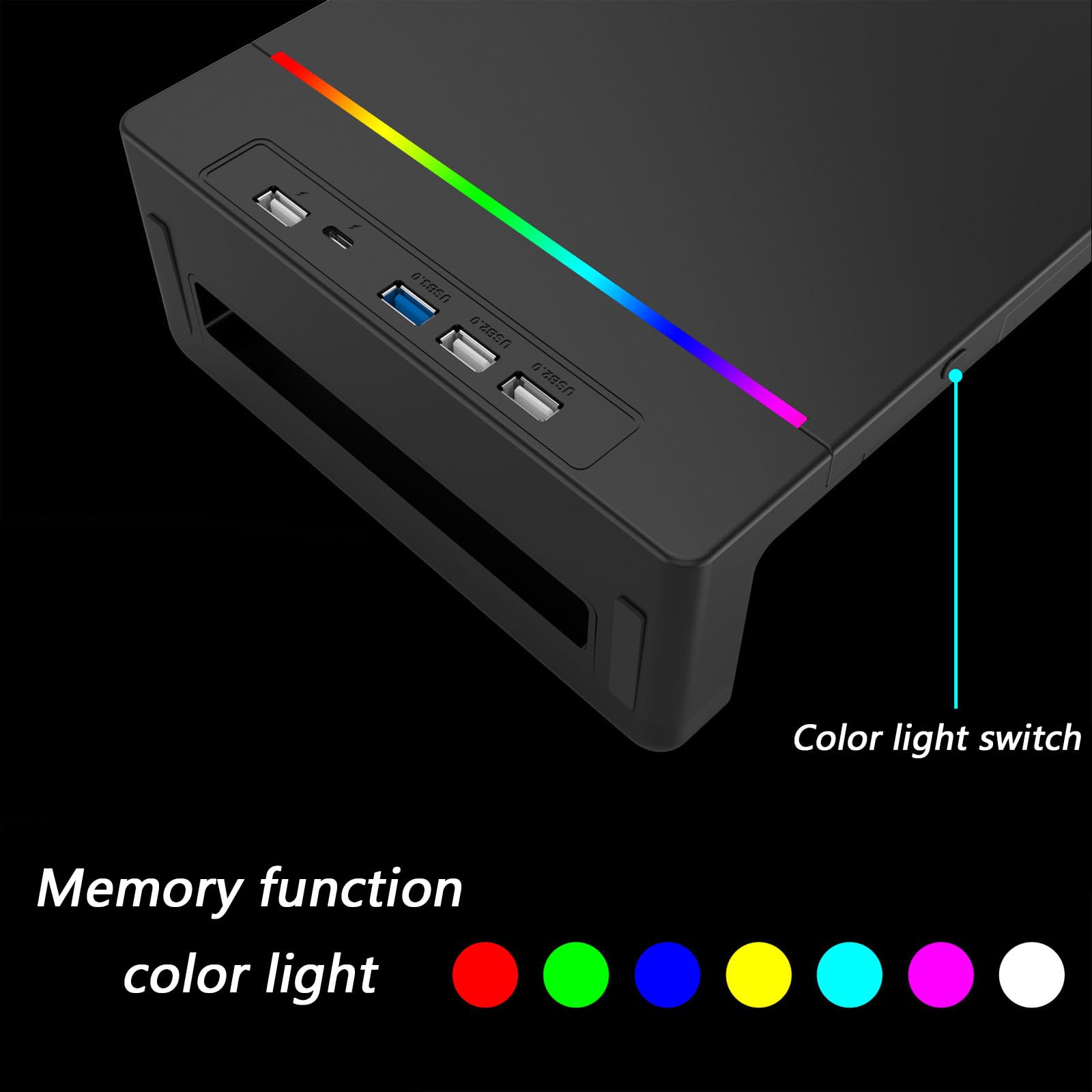 Supporto multifunzionale per monitor e laptop con illuminazione RGB Porta di ricarica USB multipla per migliorare le configurazioni della scrivania Supporto di ricarica rapida