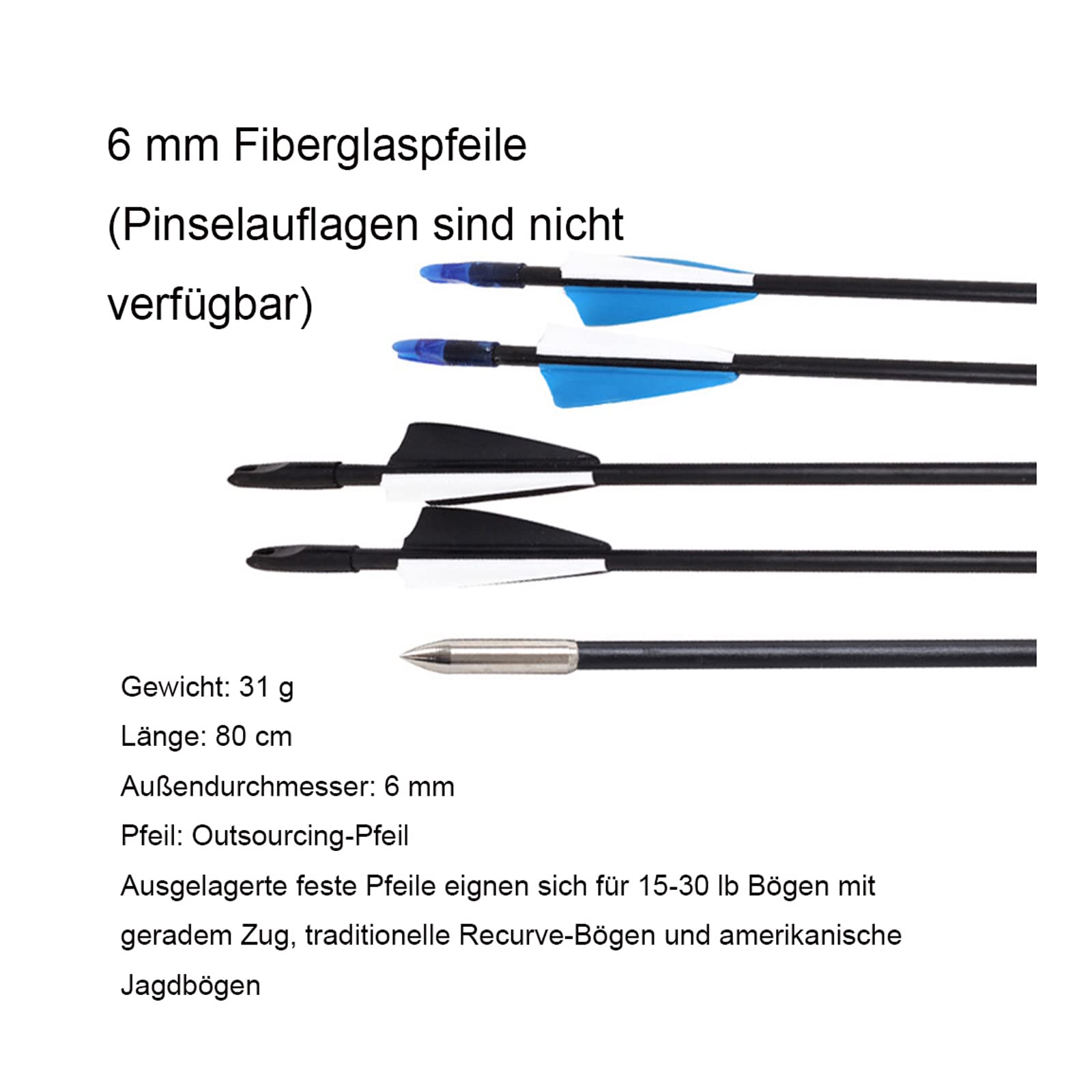 iMeshbean Fieberglaspfeile Pfeile für bogenschießen, 25 Stück Bogenpfeile Erwachsene 31 Zoll Fiberglaspfeil Jagdpfeile für Bogen, Recurvebogen, Sportbogen