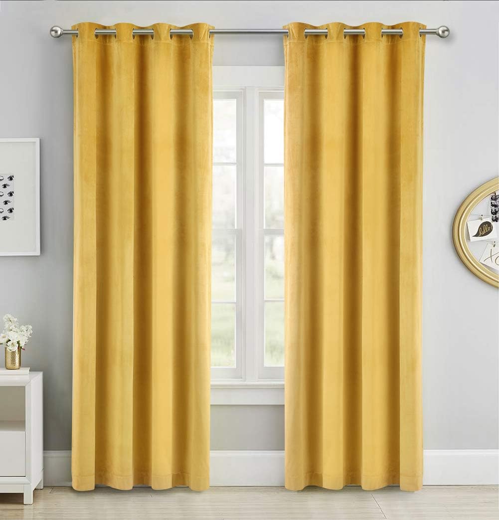 SINGINGLORY Yellow Velvet Curtains 52 x 84 Inch Blackout