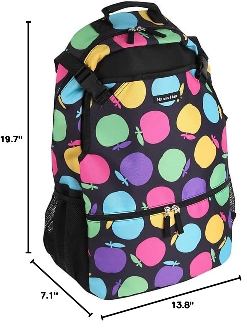 Hanna Hula Backpack, Colorful Apple with Deodorizing Shoe Case, Lightweight, Large Capacity, 2 Rackets, Storage Pockets, Water Repellent