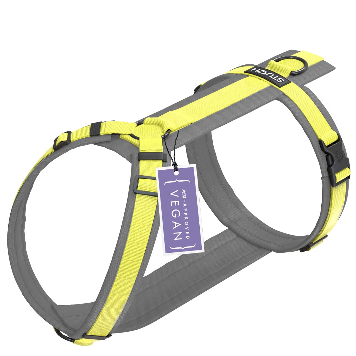 STUCH Arnés para perros en Y acolchado y ajustable – Arnés de nailon resistente dimensional para perros pequeños y grandes – 100% vegano y certificado PETA (Lime, XXS)