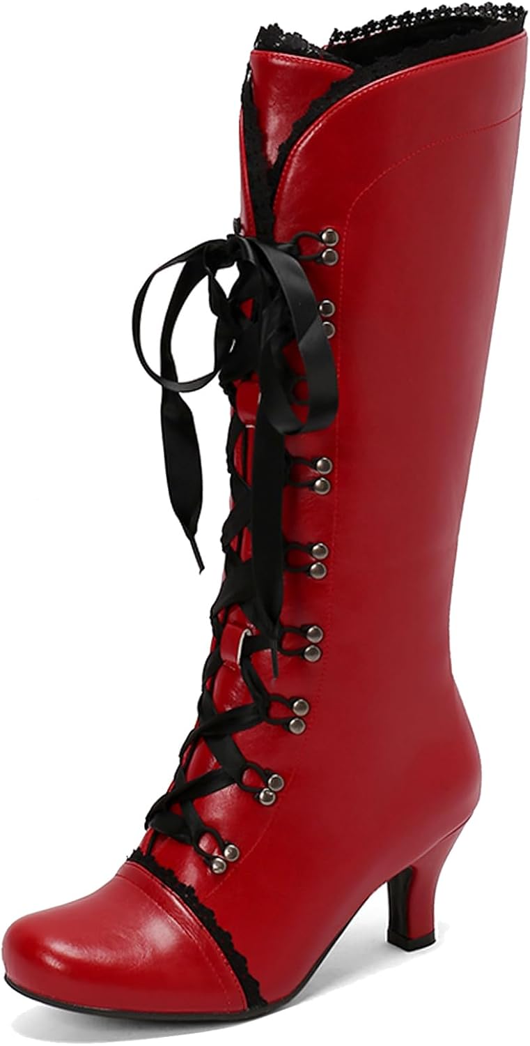 Roimaash Women's Knee-High Boots Vintage Victorian Boots Mid High