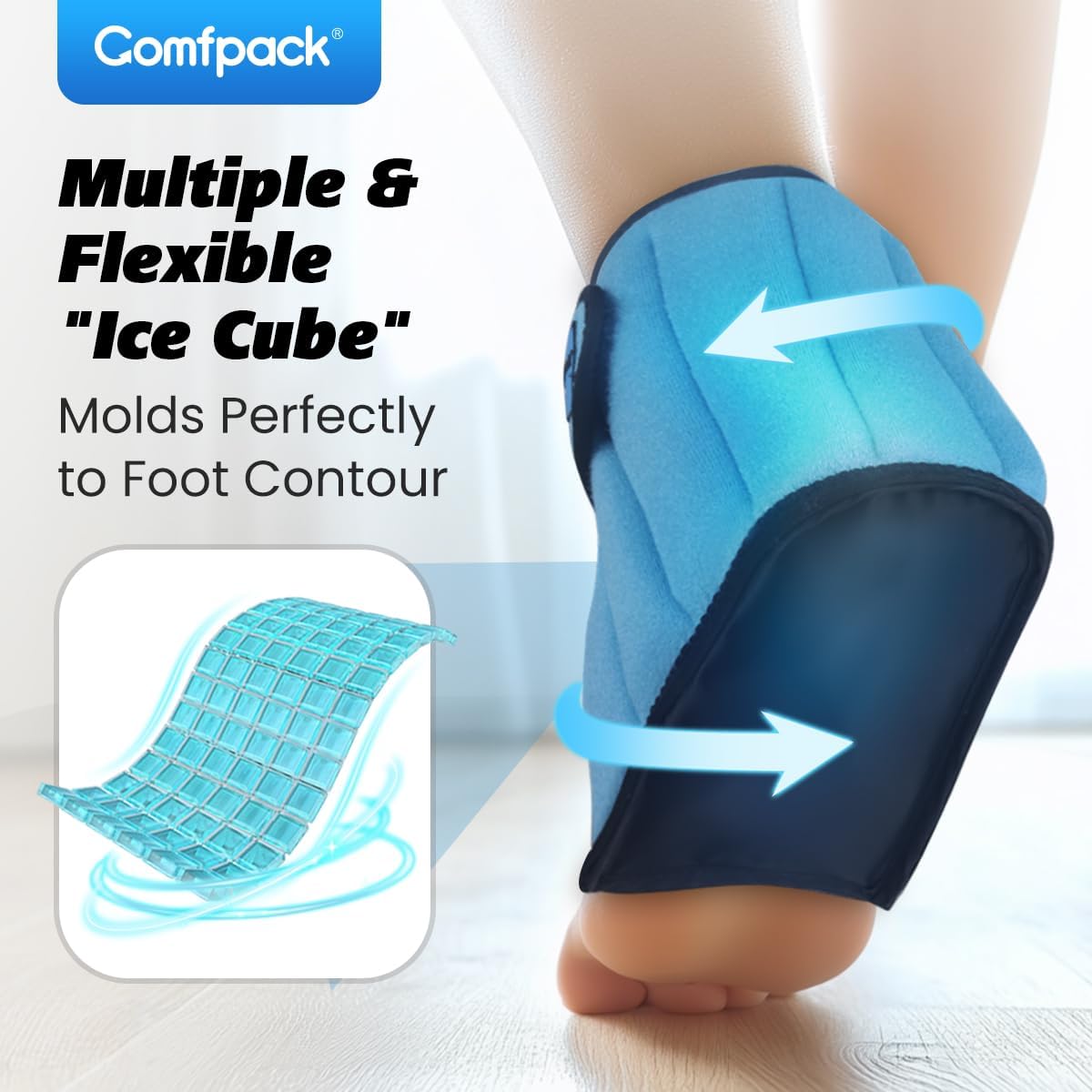 Comfpack Ankle Ice Pack Wrap, 2 Hours Long Lasting Cold Therapy for Swelling, Sprained Ankle, Achilles Tendonitis, Plantar Fasciitis Relief, Heel Pain, Reusable Ice Wrap for Surgery Recovery