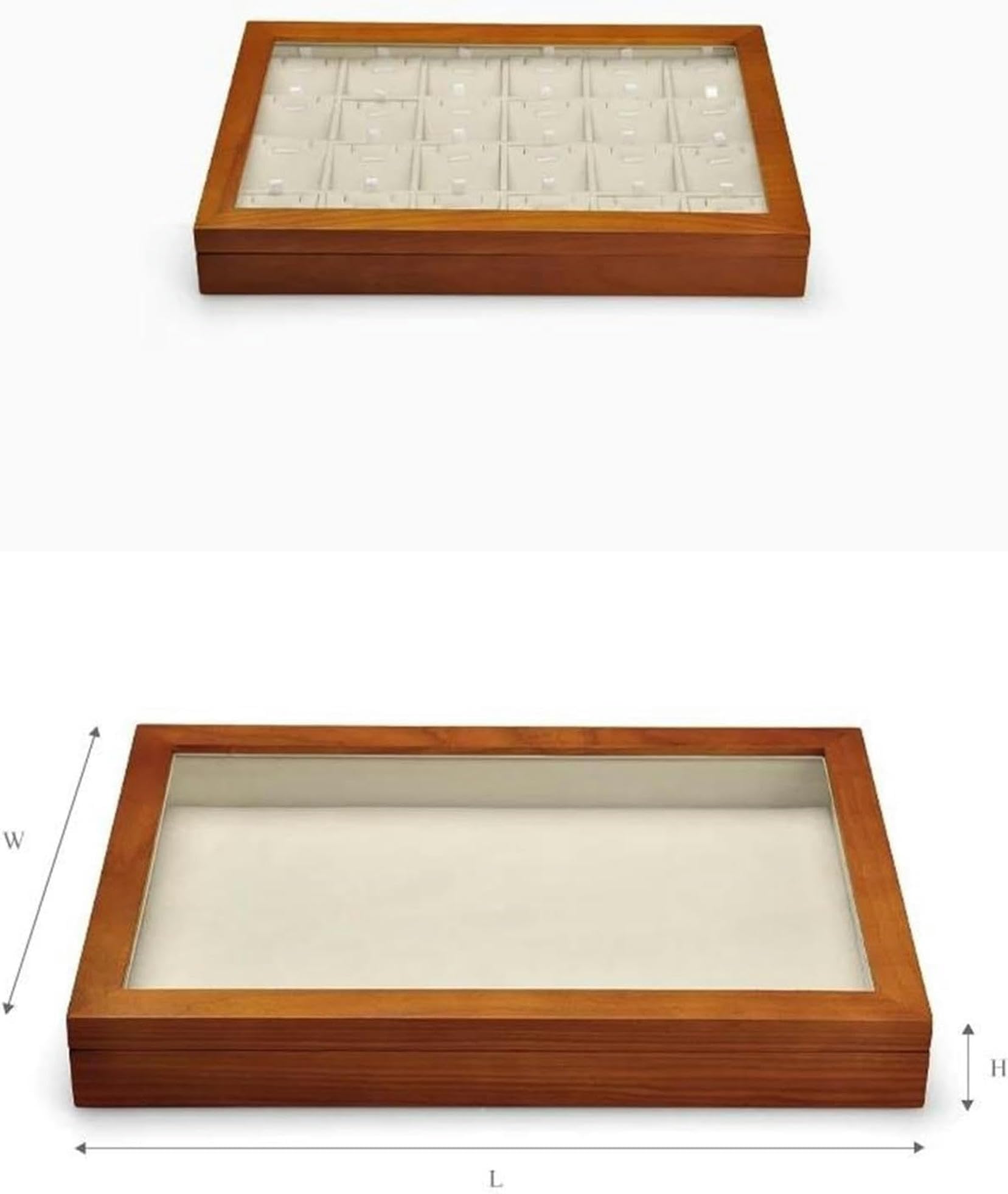 Caja organizadora de Joyas de Madera para Anillos, Cajas Grandes con Tapa Transparente, Almacenamiento apilable de Madera Maciza para Joyas~/ (Gris Oscuro BA)