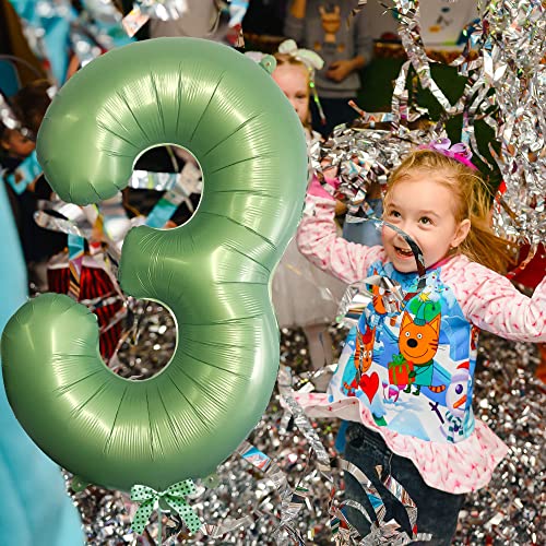 Green Number 3 Balloons 40 Inch Matte Green Party Decorations Weed Themed Large Olive Green Retro Birthday Balloon For Wild Zoo Theme Party Supplies Twihwei Digit 3 #TOP2