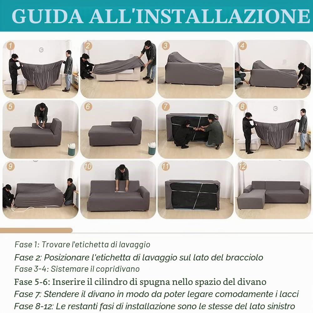 Copridivano con Penisola a Sinistra/Destra Sofa Cover 2/3/4 posti Copertura Divano Angolare Elasticizzato a Forma di L 2-Pezzi Universale Chaise Longue Cover con 2 federe
