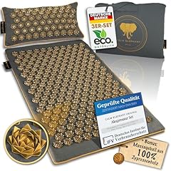CALM ELEPHANT ORIGINAL® Luxus Akupressurmatte mit Kissen XL Set PURE ECO, Stachelmatte Rücken, Verspannungen lösen, Akupunktur Matte, Kissen mit Wärmefunktion & Tasche, natürlich und nachhaltig, grau