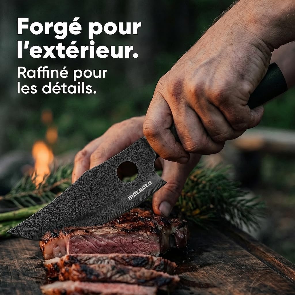 Matsato Osuren Couteau de Cuisine 16cm Lame Acier Japonais Damassé Manche Bois Ergonomique