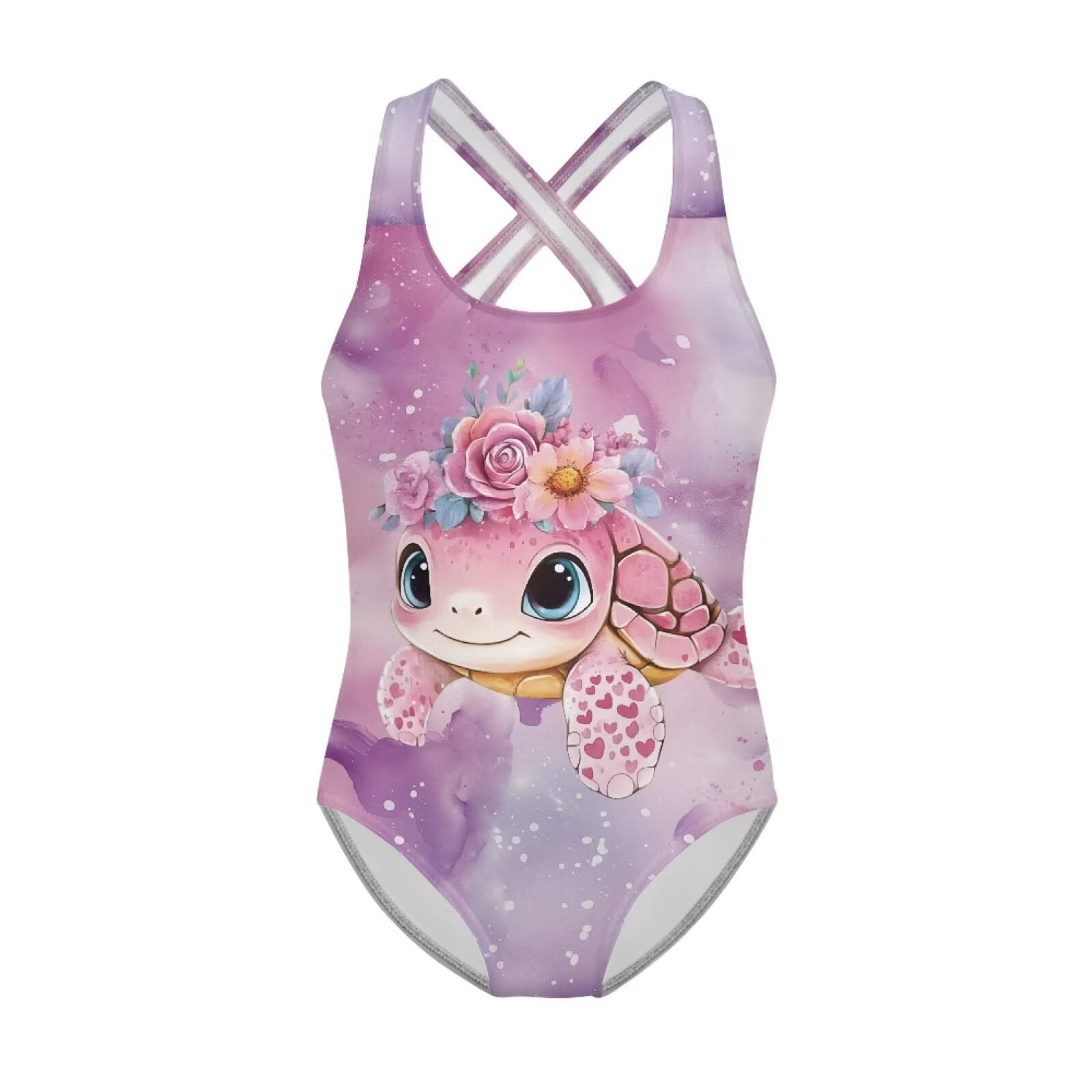 Girls One Piece Swimsuits Axolotl Cross Back Swimwear Beach Summer Quick Dry Beach Bathing Suit