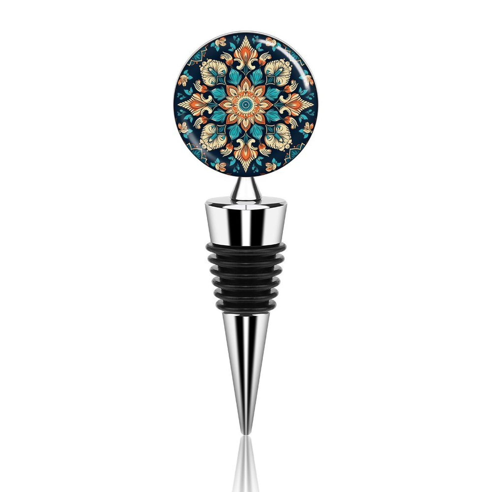 Bouchon de vin vintage mandala en alliage zinc réutilisable de fête
