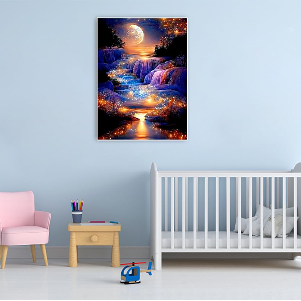 DCIDBEI Diamond Painting Quadrato 50x40 Cm: Lupo Con Luna, Paesaggio Invernale 5D Con Perline Quadrate Kit Completo - 2